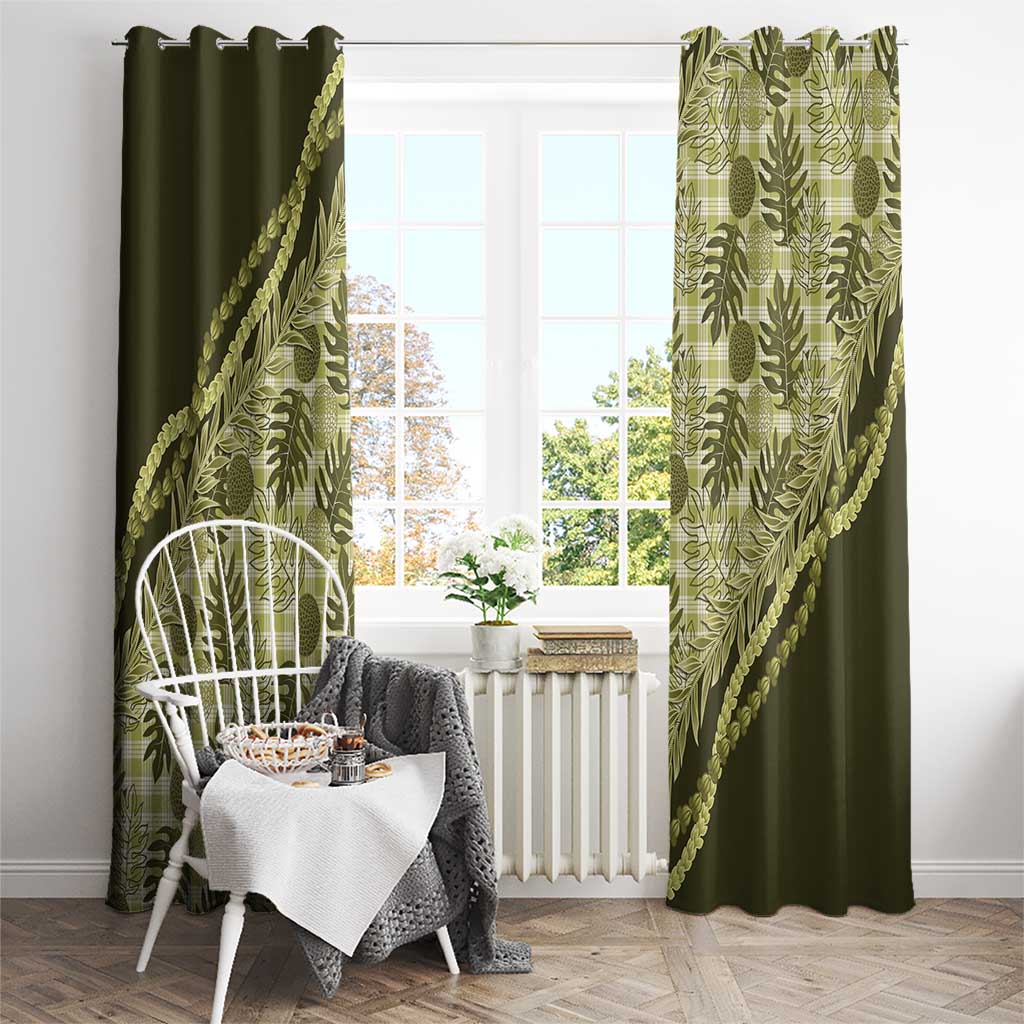 Hawaii Breadfruit Palaka Window Curtain Omaomao Maile Lei - Polynesian Pride