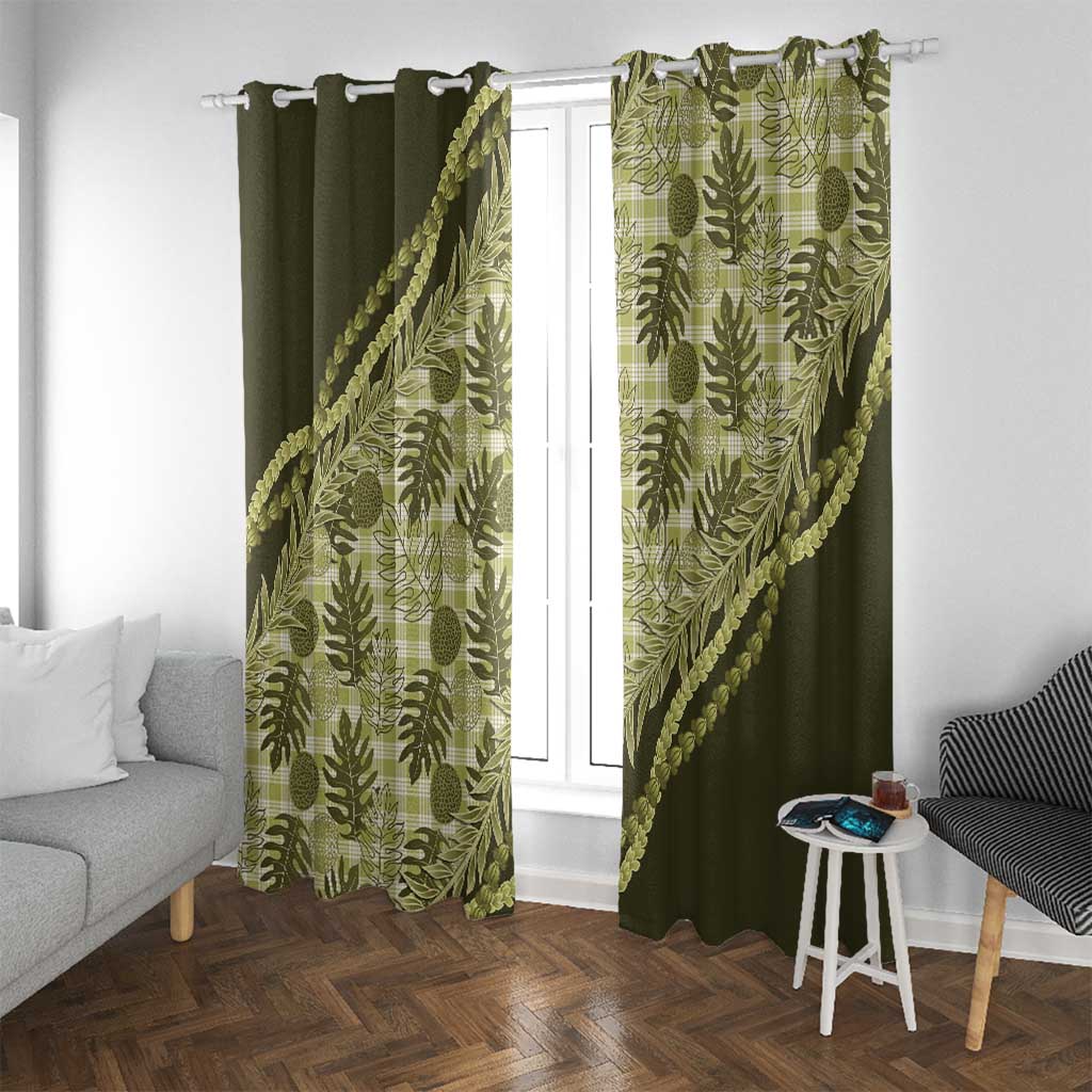Hawaii Breadfruit Palaka Window Curtain Omaomao Maile Lei - Polynesian Pride