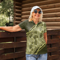 Hawaii Breadfruit Palaka Women Polo Shirt Omaomao Maile Lei - Polynesian Pride
