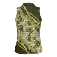Hawaii Breadfruit Palaka Women Sleeveless Polo Shirt Omaomao Maile Lei - Polynesian Pride