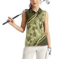 Hawaii Breadfruit Palaka Women Sleeveless Polo Shirt Omaomao Maile Lei - Polynesian Pride