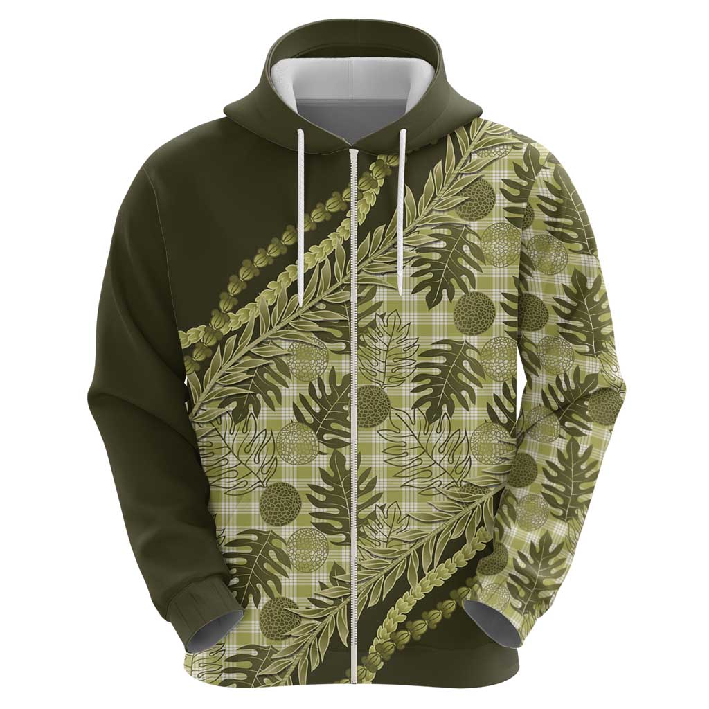 Hawaii Breadfruit Palaka Zip Hoodie Omaomao Maile Lei - Polynesian Pride