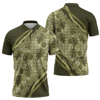 Hawaii Breadfruit Palaka Zipper Polo Shirt Omaomao Maile Lei - Polynesian Pride