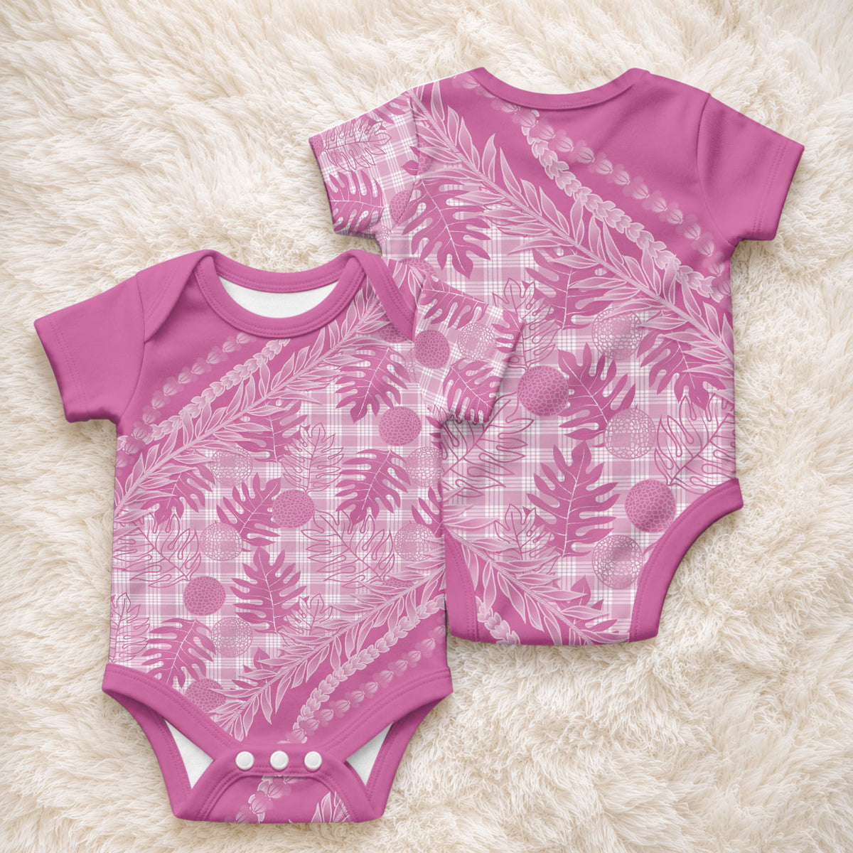 Hawaii Breadfruit Palaka Baby Onesie Omaomao Ulaula Maile Lei LT9 - Polynesian Pride