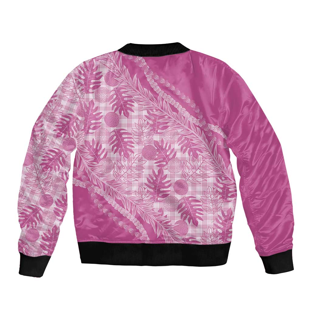 Hawaii Breadfruit Palaka Bomber Jacket Omaomao Ulaula Maile Lei - Polynesian Pride