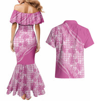 Hawaii Breadfruit Palaka Couples Matching Mermaid Dress and Hawaiian Shirt Omaomao Ulaula Maile Lei - Polynesian Pride