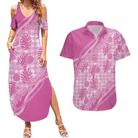 Hawaii Breadfruit Palaka Couples Matching Summer Maxi Dress and Hawaiian Shirt Omaomao Ulaula Maile Lei - Polynesian Pride