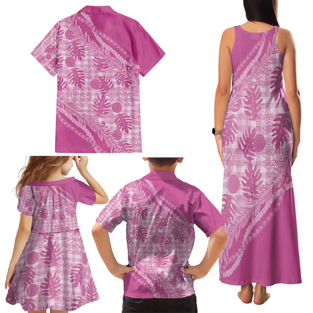 Hawaii Breadfruit Palaka Family Matching Tank Maxi Dress and Hawaiian Shirt Omaomao Ulaula Maile Lei - Polynesian Pride