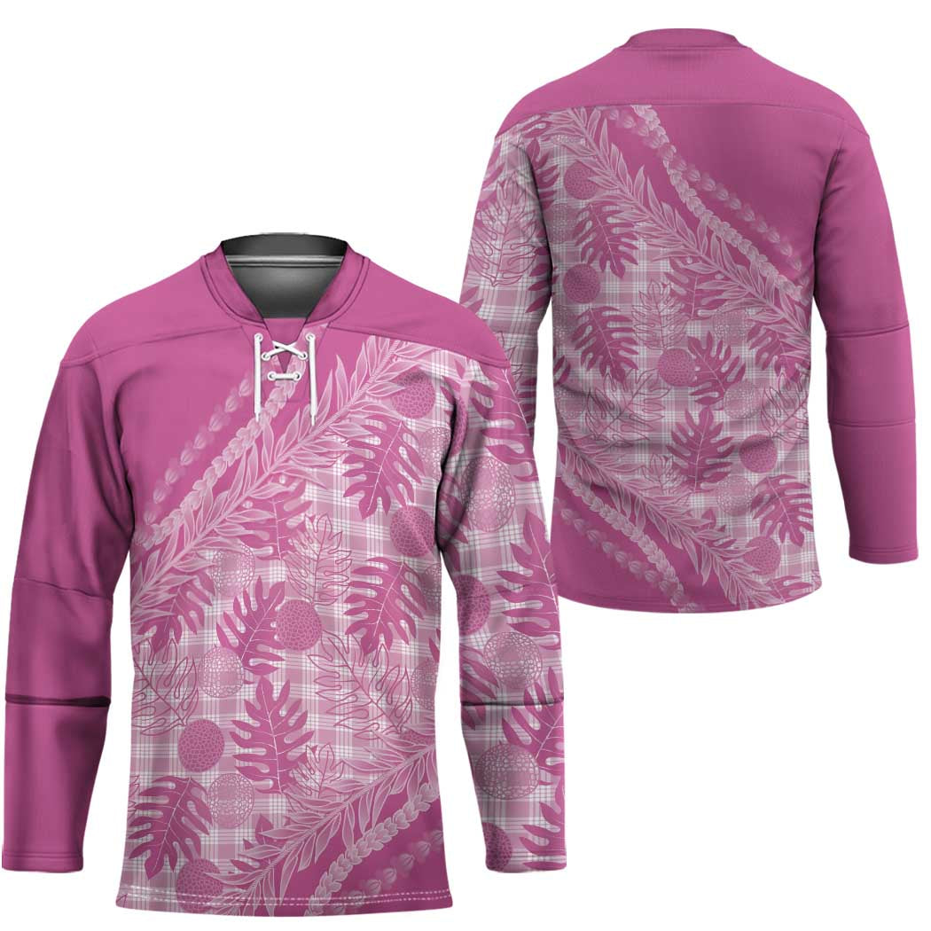 Hawaii Breadfruit Palaka Hockey Jersey Omaomao Ulaula Maile Lei - Polynesian Pride