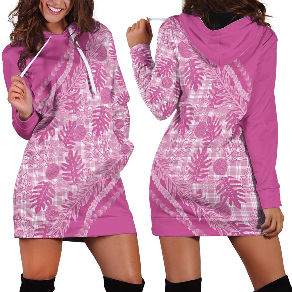 Hawaii Breadfruit Palaka Hoodie Dress Omaomao Ulaula Maile Lei - Polynesian Pride