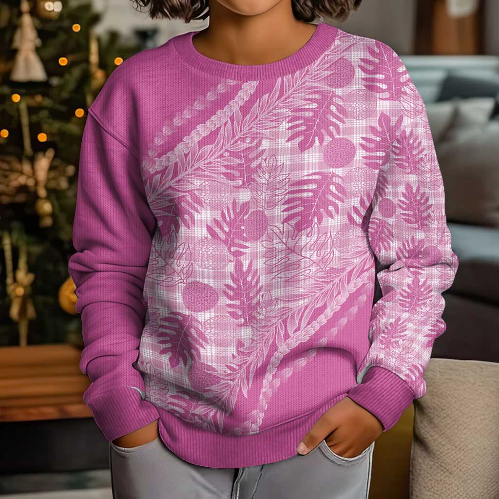 Hawaii Breadfruit Palaka Kid Ugly Christmas Sweater Omaomao Ulaula Maile Lei - Polynesian Pride