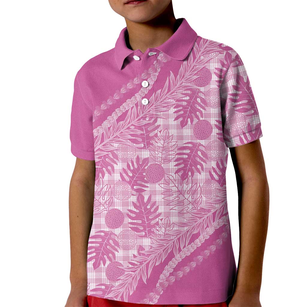 Hawaii Breadfruit Palaka Kid Polo Shirt Omaomao Ulaula Maile Lei - Polynesian Pride
