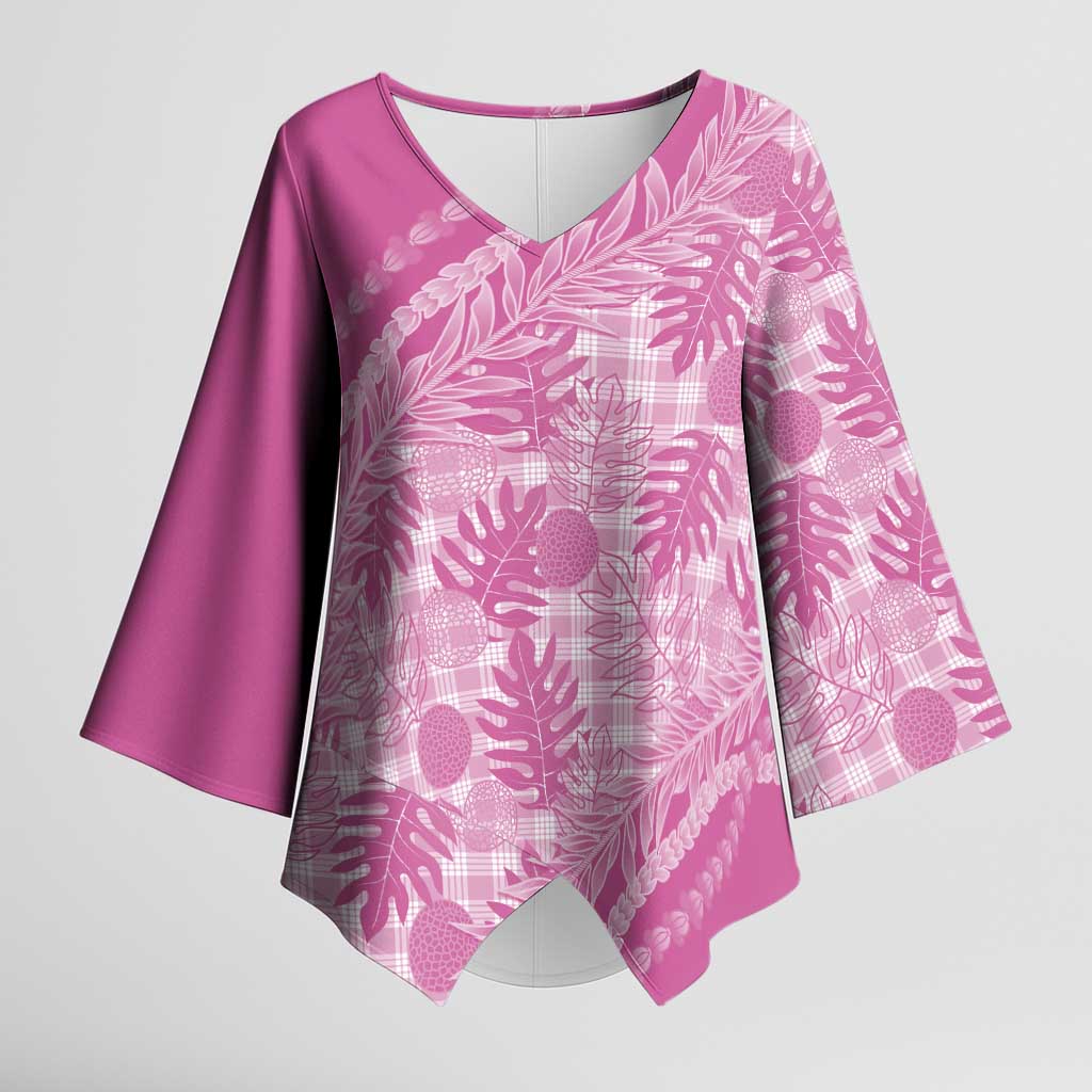 Hawaii Breadfruit Palaka Kimono Sleeve Blouse Omaomao Ulaula Maile Lei - Polynesian Pride