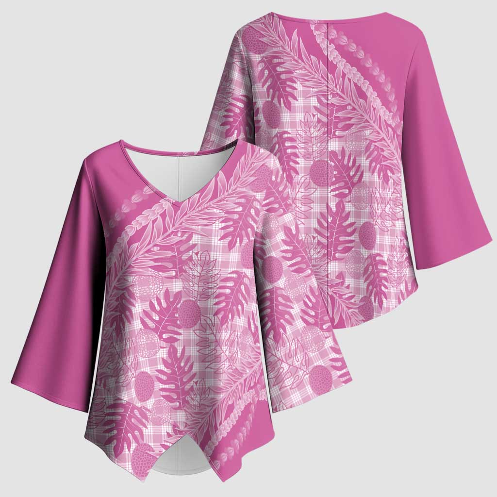 Hawaii Breadfruit Palaka Kimono Sleeve Blouse Omaomao Ulaula Maile Lei - Polynesian Pride
