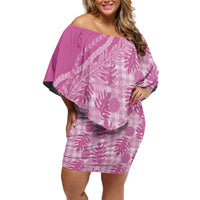 Hawaii Breadfruit Palaka Off Shoulder Short Dress Omaomao Ulaula Maile Lei - Polynesian Pride