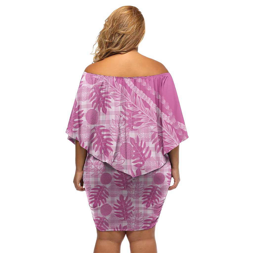 Hawaii Breadfruit Palaka Off Shoulder Short Dress Omaomao Ulaula Maile Lei - Polynesian Pride