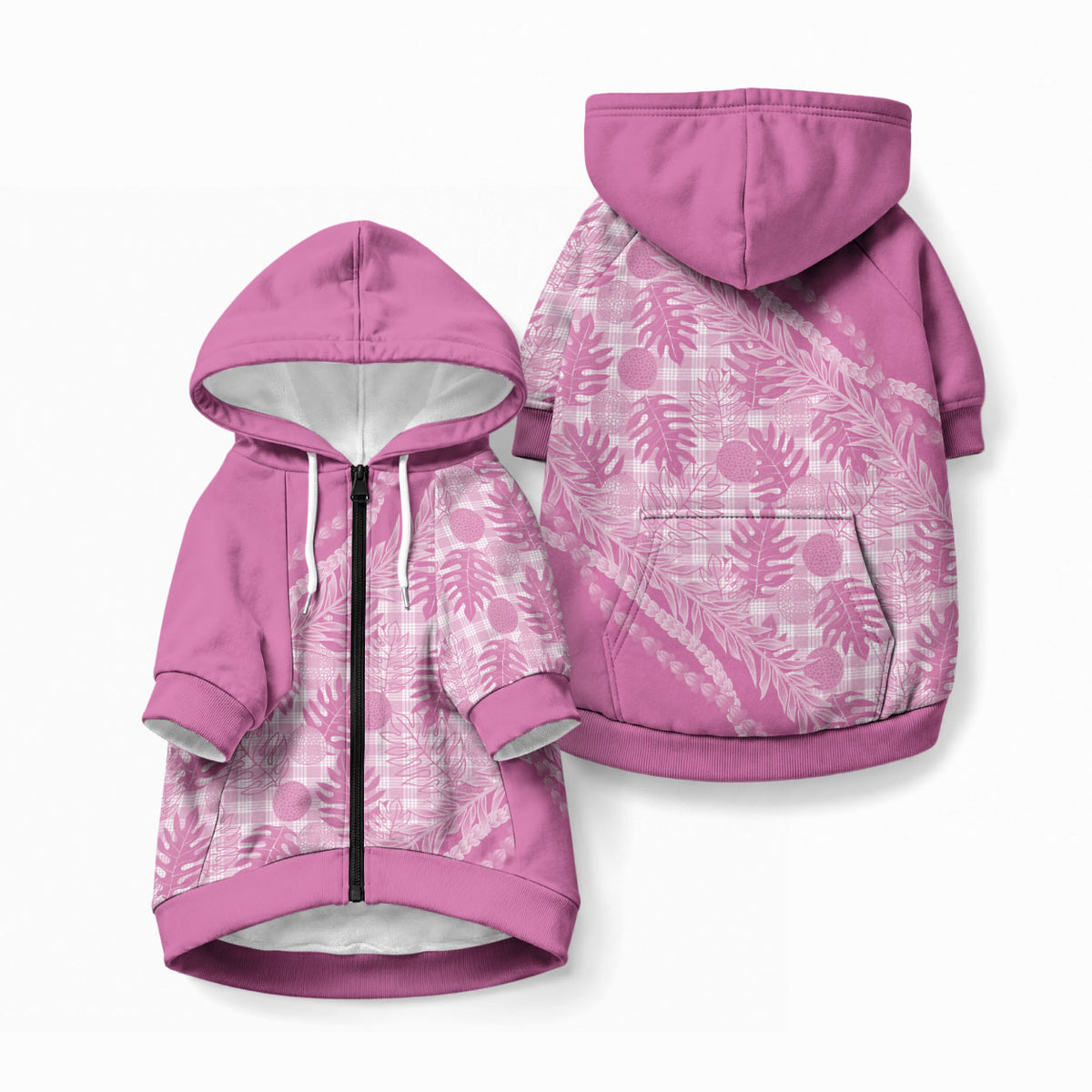 Hawaii Breadfruit Palaka Pet Hoodie Omaomao Ulaula Maile Lei LT9 Zip-up Pink - Polynesian Pride
