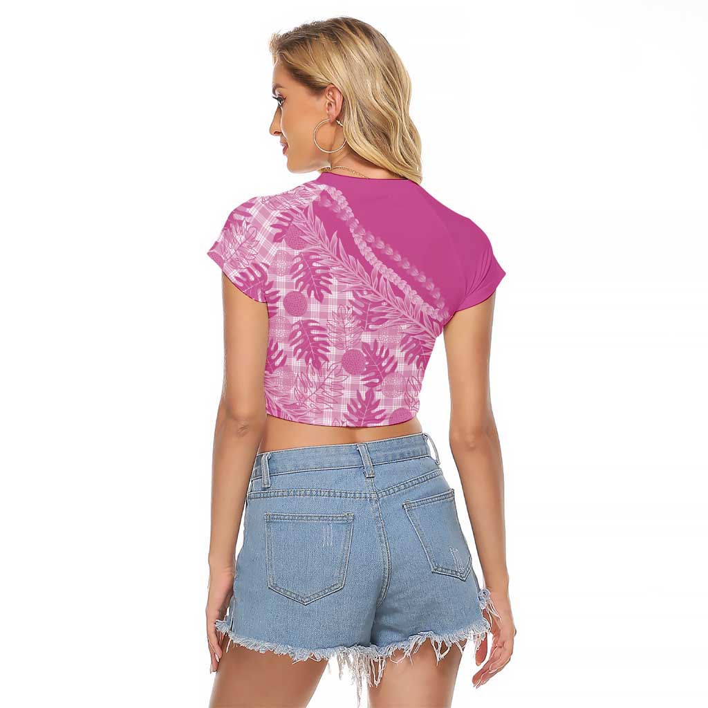 Hawaii Breadfruit Palaka Raglan Cropped T Shirt Omaomao Ulaula Maile Lei - Polynesian Pride
