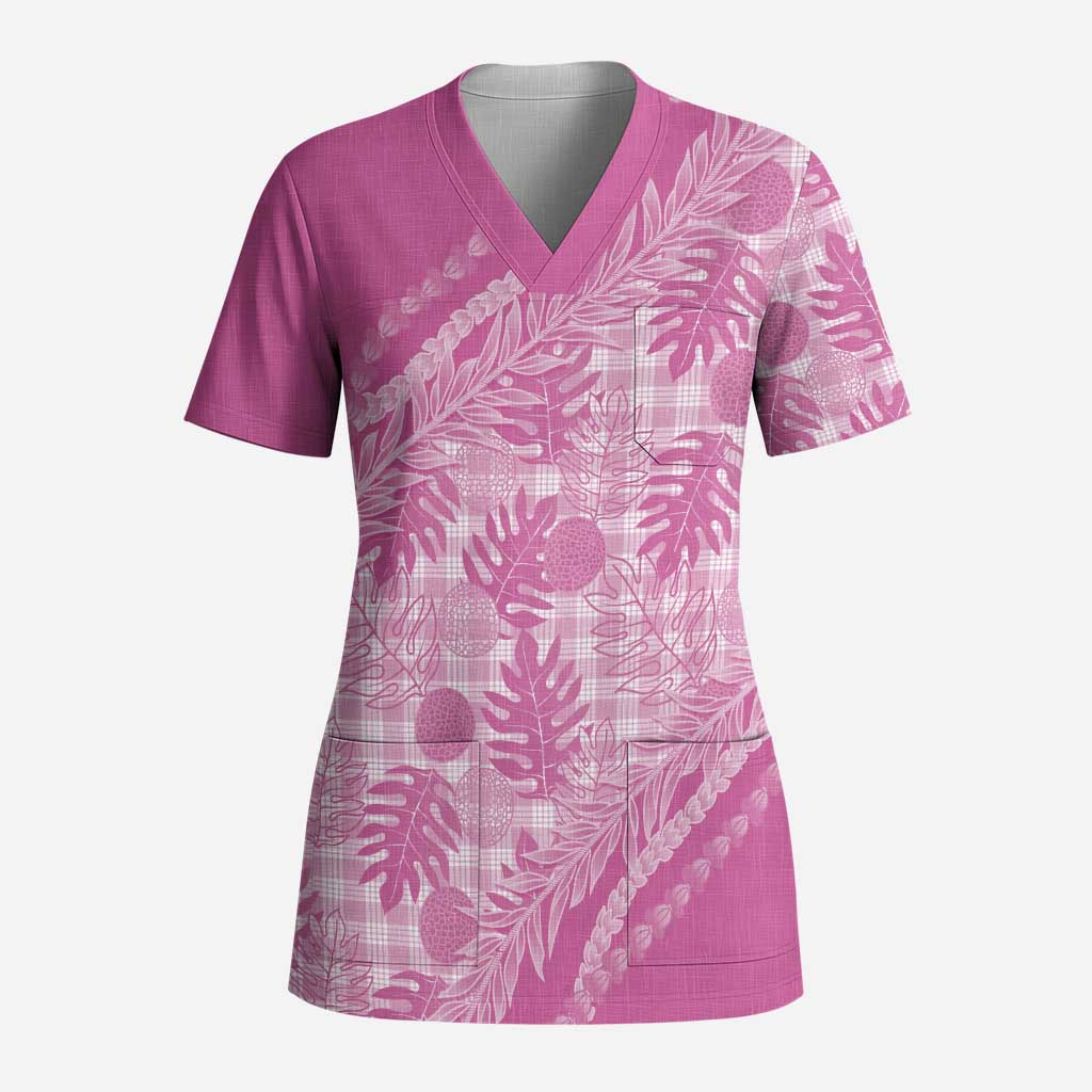 Hawaii Breadfruit Palaka Scrub Top Omaomao Ulaula Maile Lei - Polynesian Pride