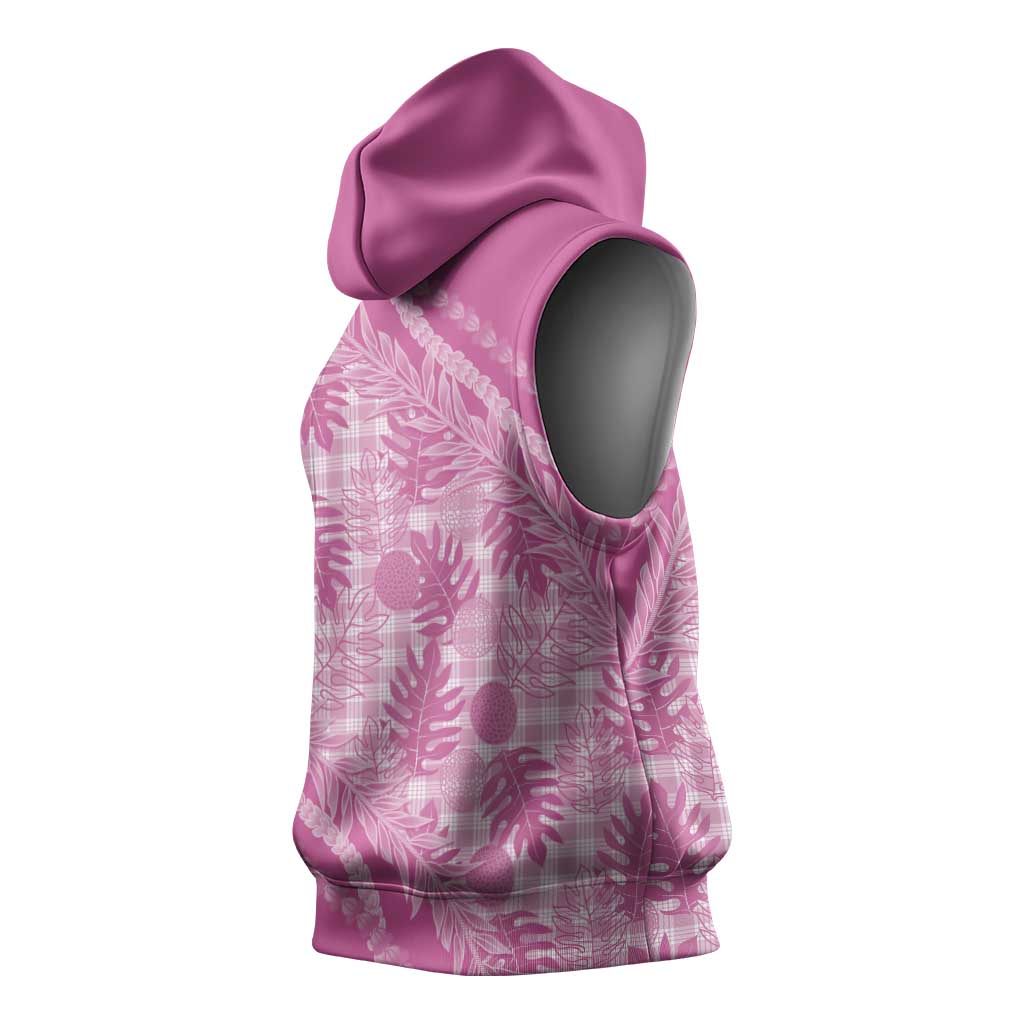 Hawaii Breadfruit Palaka Sleeveless Hoodie Omaomao Ulaula Maile Lei - Polynesian Pride
