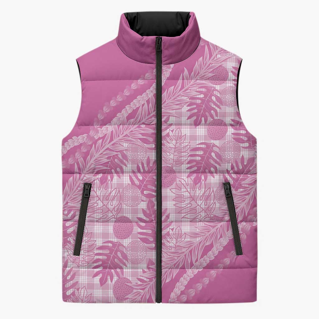 Hawaii Breadfruit Palaka Sleeveless Puffer Jacket Omaomao Ulaula Maile Lei - Polynesian Pride