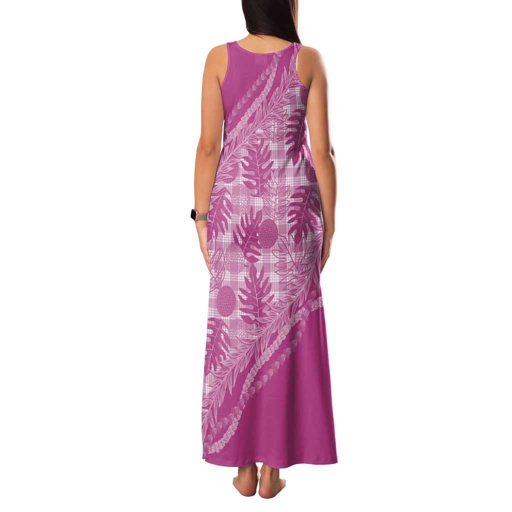 Hawaii Breadfruit Palaka Tank Maxi Dress Omaomao Ulaula Maile Lei - Polynesian Pride