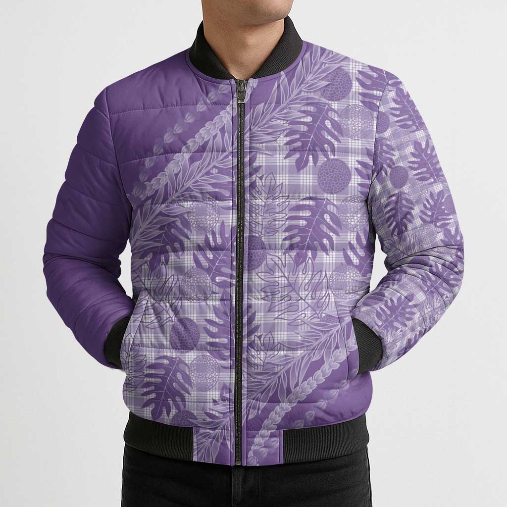 Hawaii Breadfruit Palaka Bomber Puffer Jacket Poni Maile Lei - Polynesian Pride