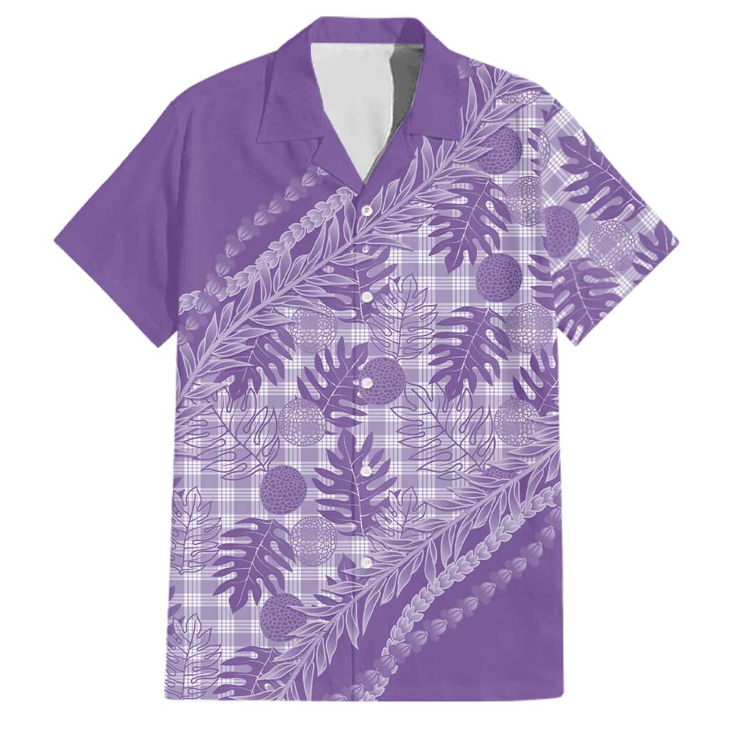 Hawaii Breadfruit Palaka Family Matching Off The Shoulder Long Sleeve Dress and Hawaiian Shirt Poni Maile Lei LT9 Dad's Shirt - Short Sleeve Purple - Polynesian Pride