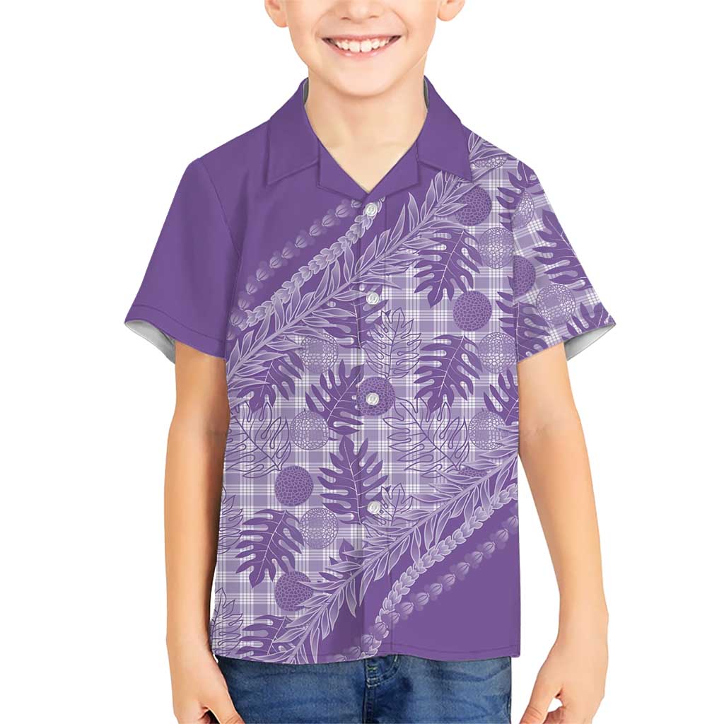 Hawaii Breadfruit Palaka Family Matching Off The Shoulder Long Sleeve Dress and Hawaiian Shirt Poni Maile Lei LT9 Son's Shirt Purple - Polynesian Pride