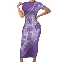 Hawaii Breadfruit Palaka Family Matching Short Sleeve Bodycon Dress and Hawaiian Shirt Poni Maile Lei LT9 Mom's Dress Purple - Polynesian Pride