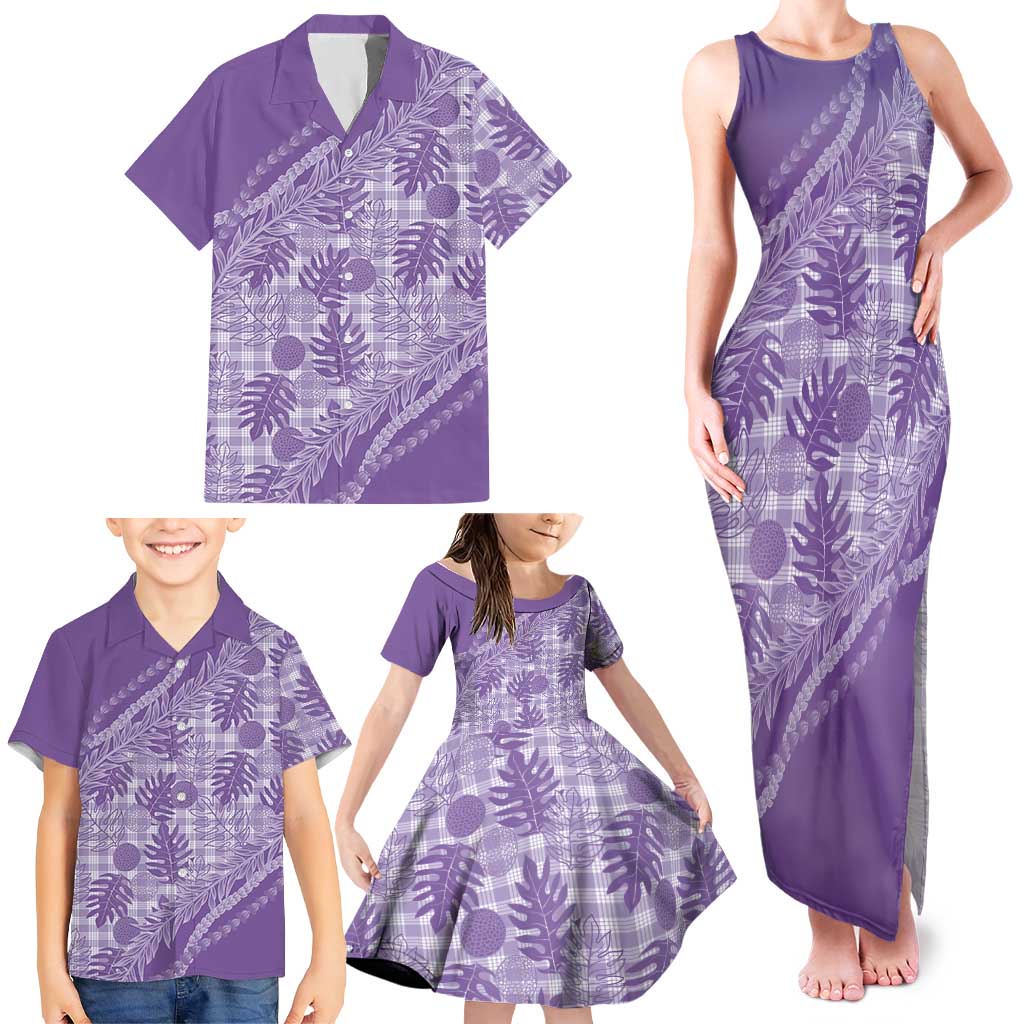 Hawaii Breadfruit Palaka Family Matching Tank Maxi Dress and Hawaiian Shirt Poni Maile Lei - Polynesian Pride