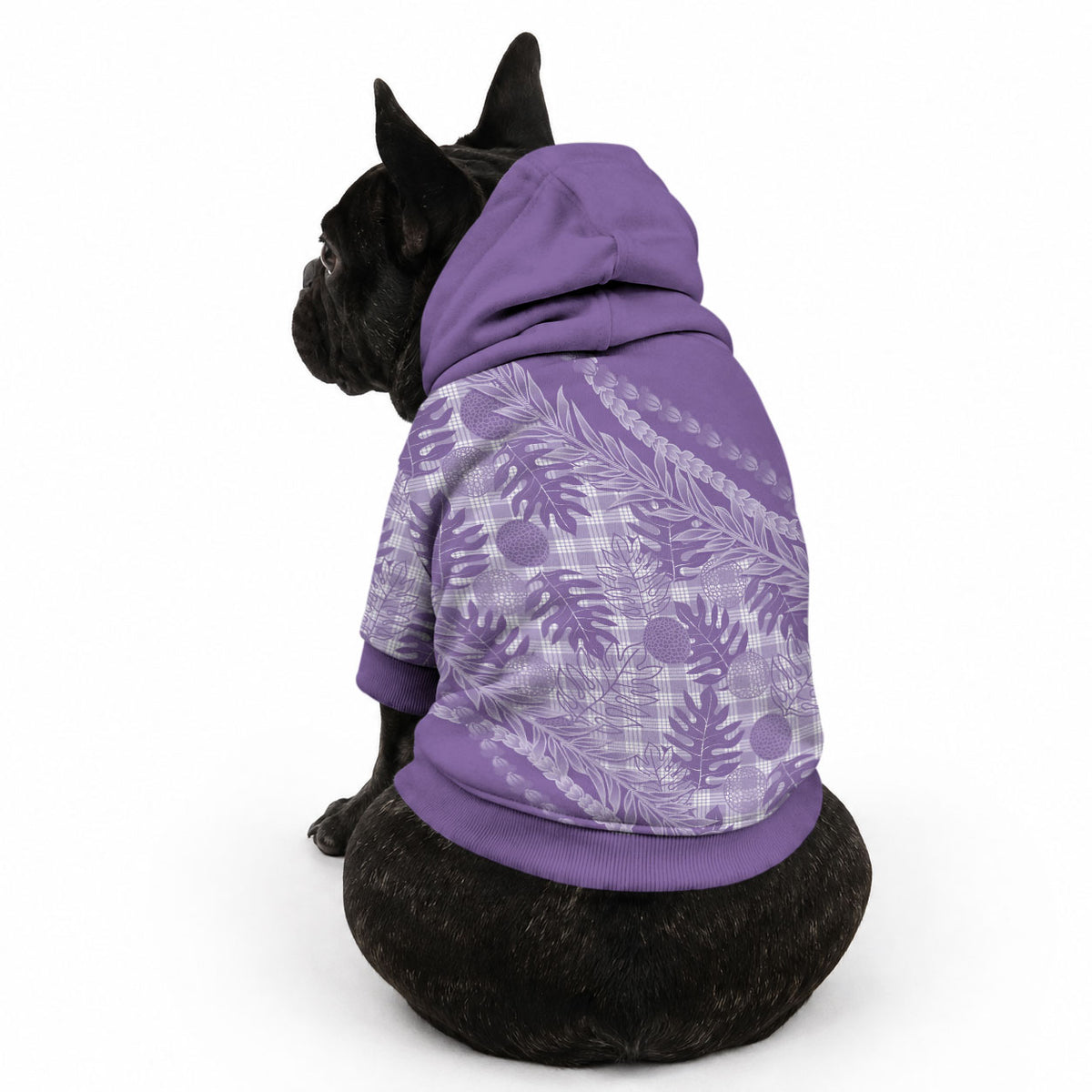 Hawaii Breadfruit Palaka Pet Hoodie Poni Maile Lei