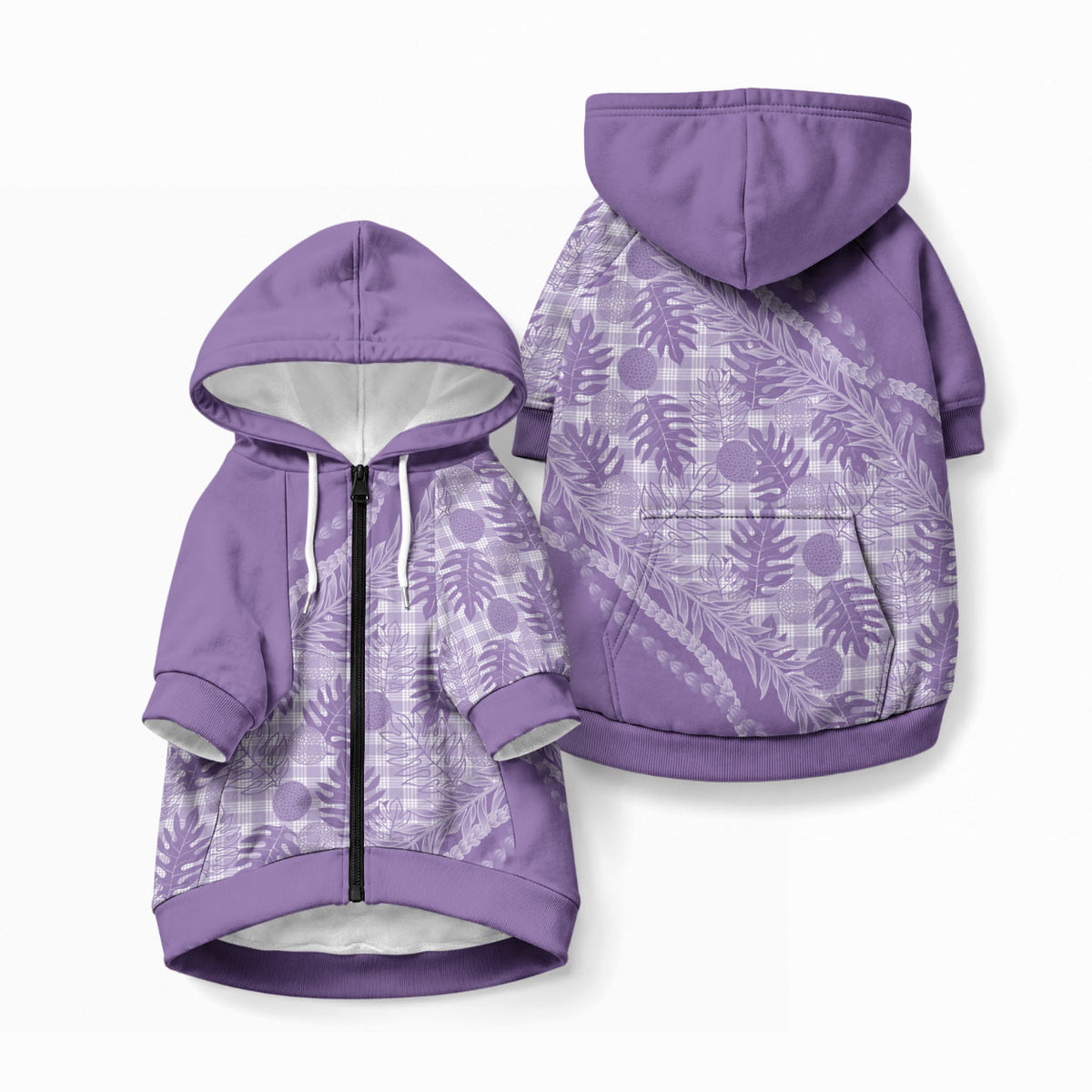 Hawaii Breadfruit Palaka Pet Hoodie Poni Maile Lei
