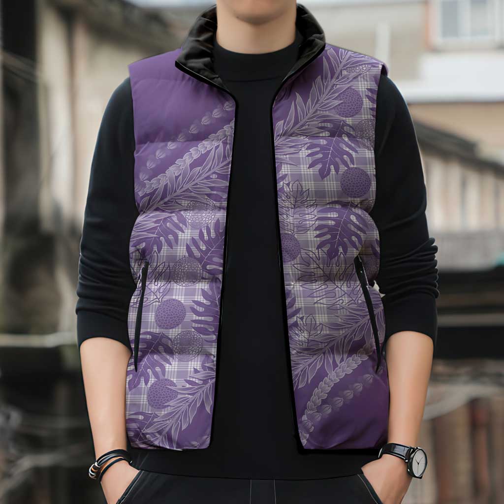 Hawaii Breadfruit Palaka Sleeveless Puffer Jacket Poni Maile Lei - Polynesian Pride