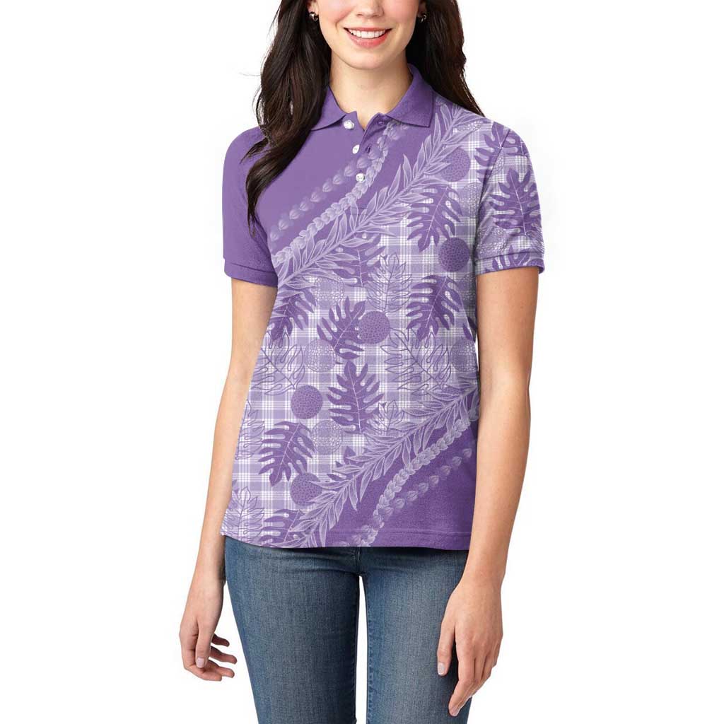 Hawaii Breadfruit Palaka Women Polo Shirt Poni Maile Lei - Polynesian Pride