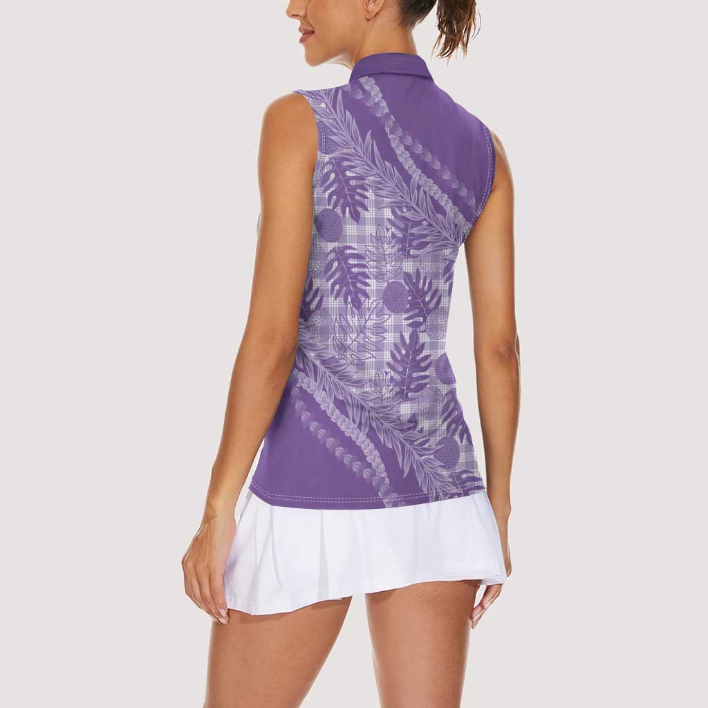 Hawaii Breadfruit Palaka Women Sleeveless Polo Shirt Poni Maile Lei - Polynesian Pride