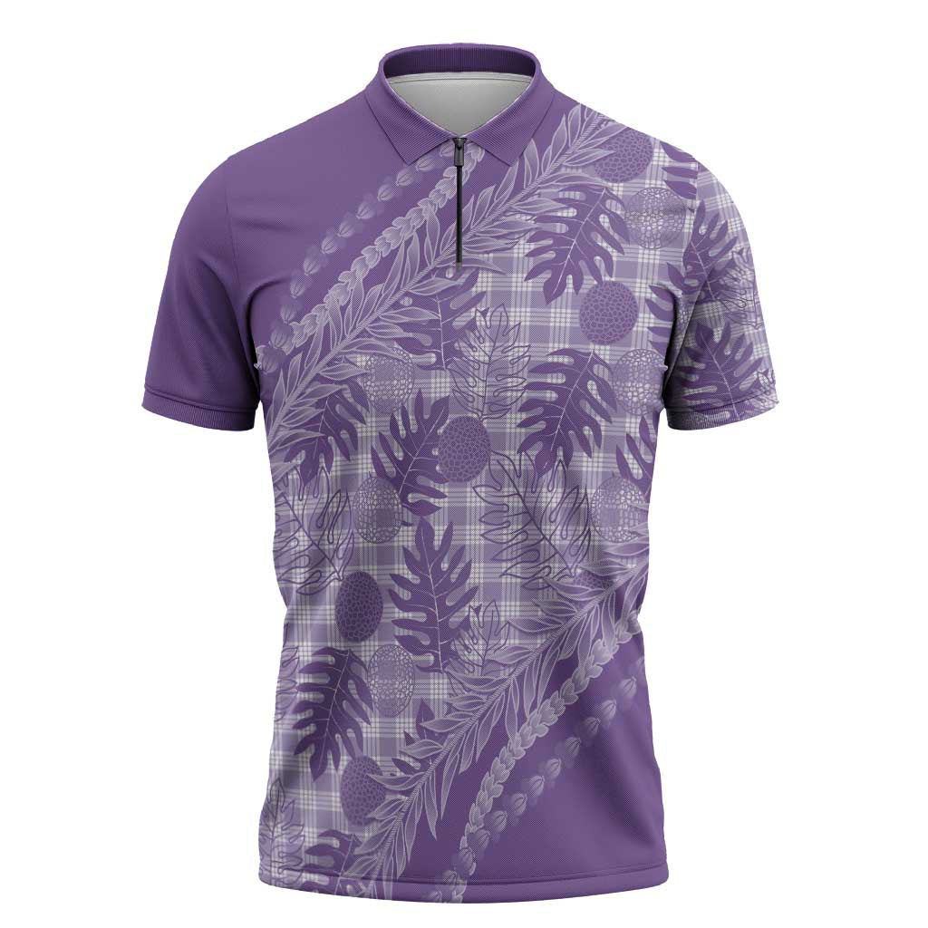 Hawaii Breadfruit Palaka Zipper Polo Shirt Poni Maile Lei - Polynesian Pride