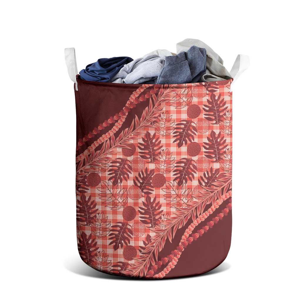 Hawaii Breadfruit Palaka Laundry Basket Ulaula Maile Lei - Polynesian Pride