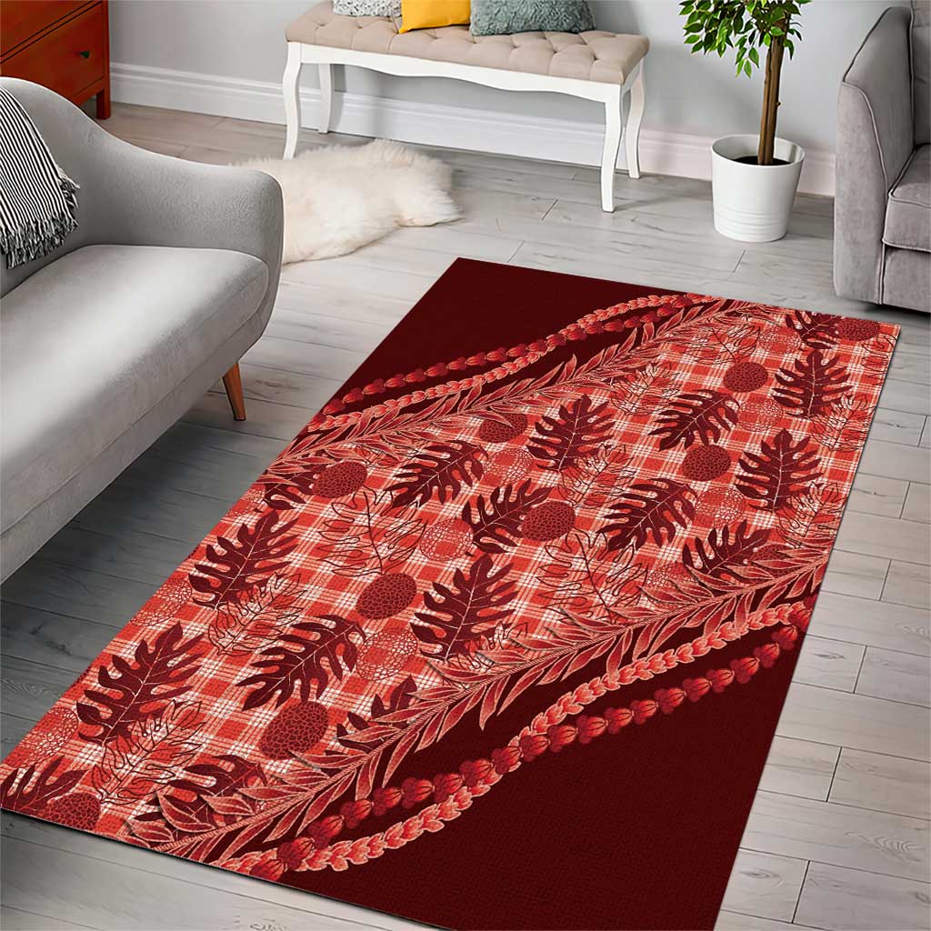 Hawaii Breadfruit Palaka Area Rug Ulaula Maile Lei - Polynesian Pride