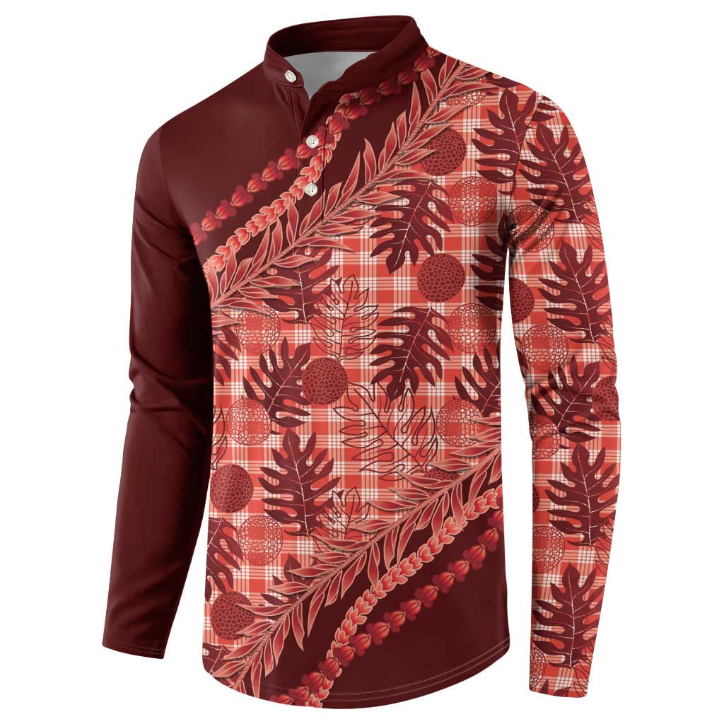Hawaii Breadfruit Palaka Button Sweatshirt Ulaula Maile Lei - Polynesian Pride