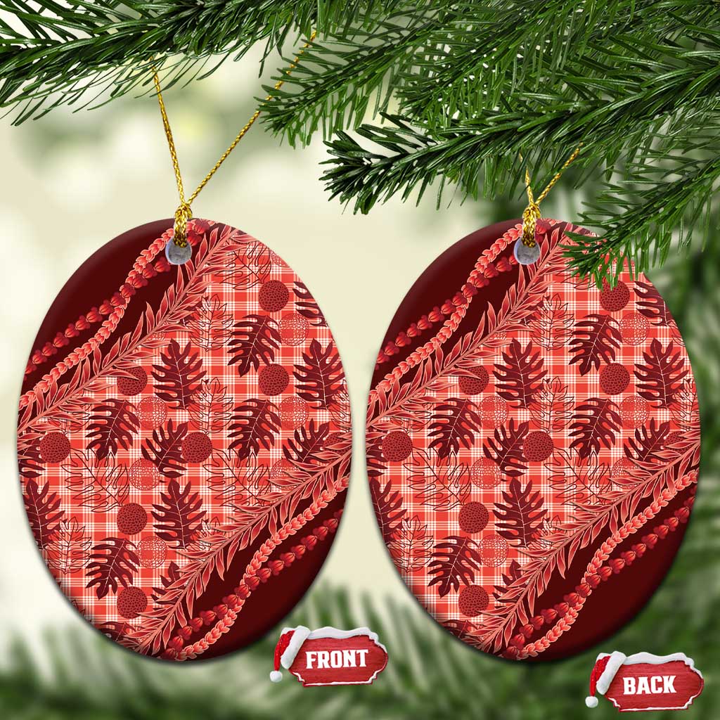 Hawaii Breadfruit Palaka Ceramic Ornament Ulaula Maile Lei - Polynesian Pride