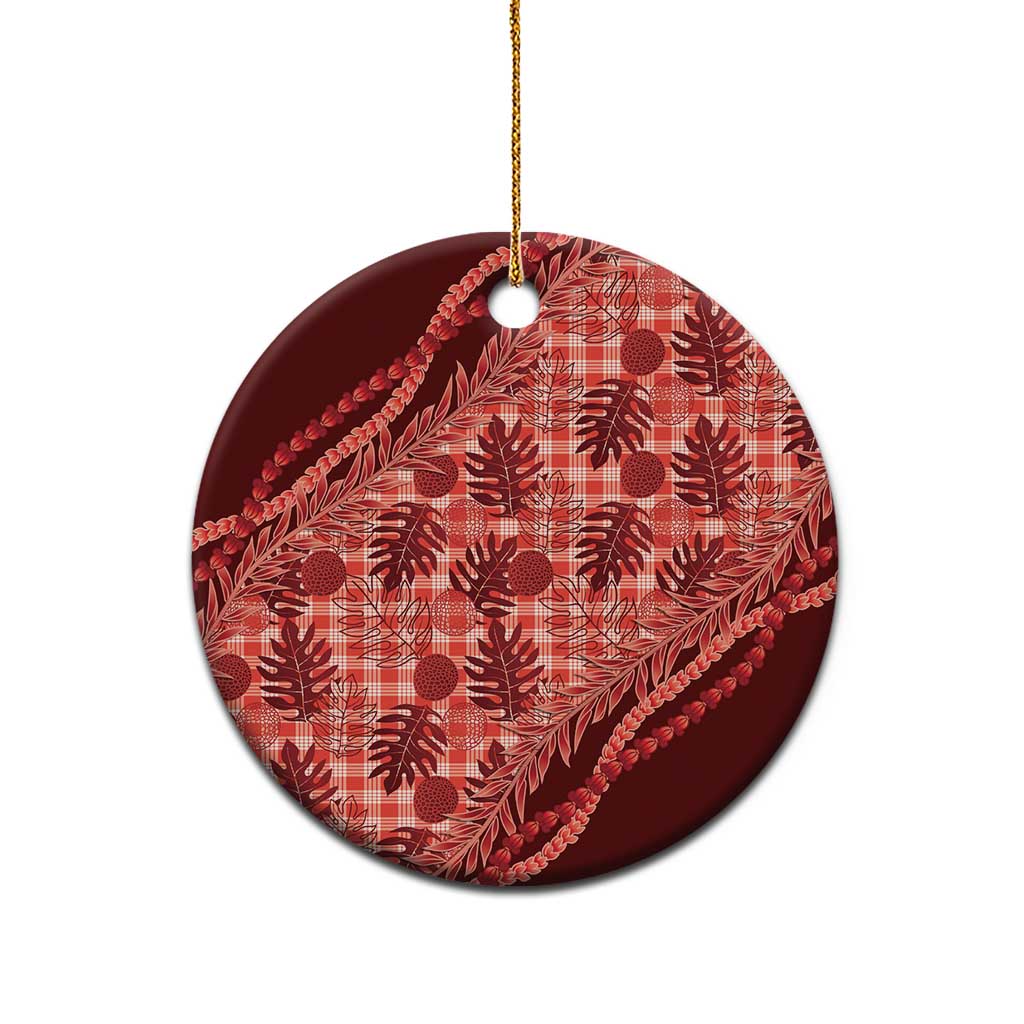 Hawaii Breadfruit Palaka Ceramic Ornament Ulaula Maile Lei - Polynesian Pride