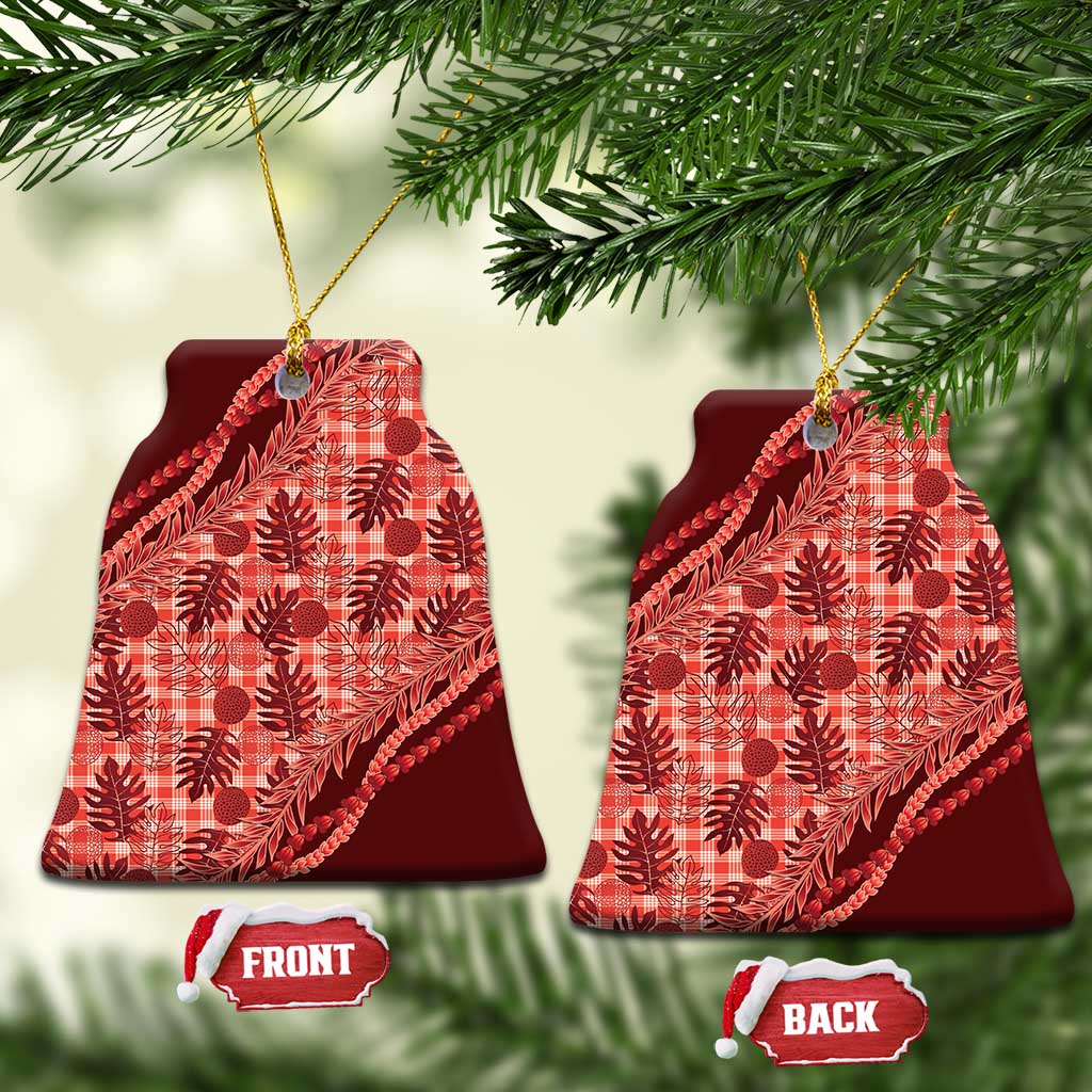 Hawaii Breadfruit Palaka Ceramic Ornament Ulaula Maile Lei - Polynesian Pride