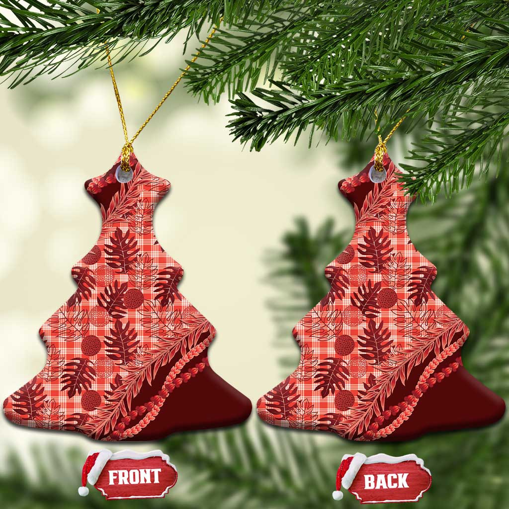 Hawaii Breadfruit Palaka Ceramic Ornament Ulaula Maile Lei - Polynesian Pride