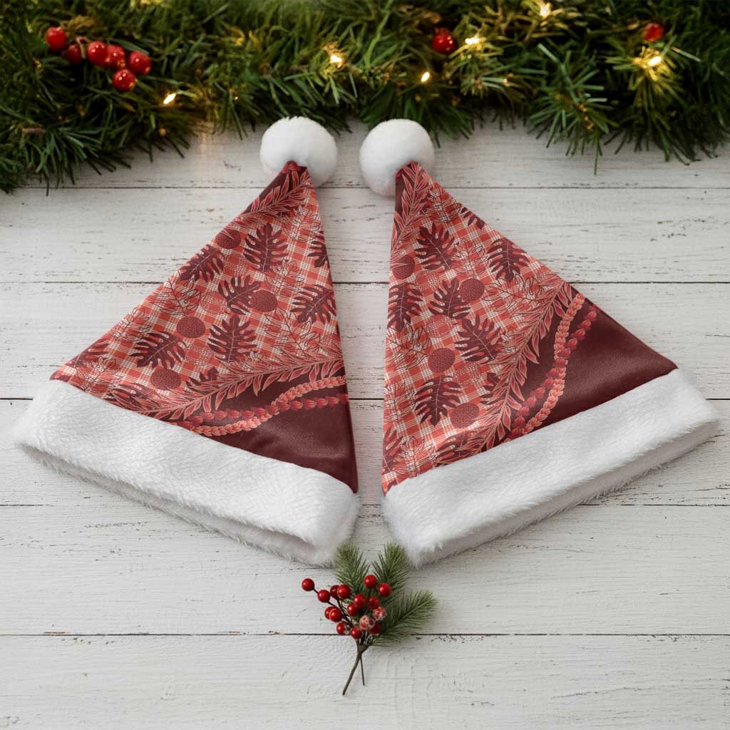 Hawaii Breadfruit Palaka Christmas Santa Hat Ulaula Maile Lei - Polynesian Pride