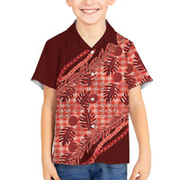 Hawaii Breadfruit Palaka Family Matching Long Sleeve Bodycon Dress and Hawaiian Shirt Ulaula Maile Lei LT9 Son's Shirt Red - Polynesian Pride