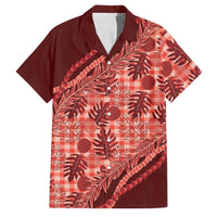 Hawaii Breadfruit Palaka Family Matching Off The Shoulder Long Sleeve Dress and Hawaiian Shirt Ulaula Maile Lei LT9 Dad's Shirt - Short Sleeve Red - Polynesian Pride