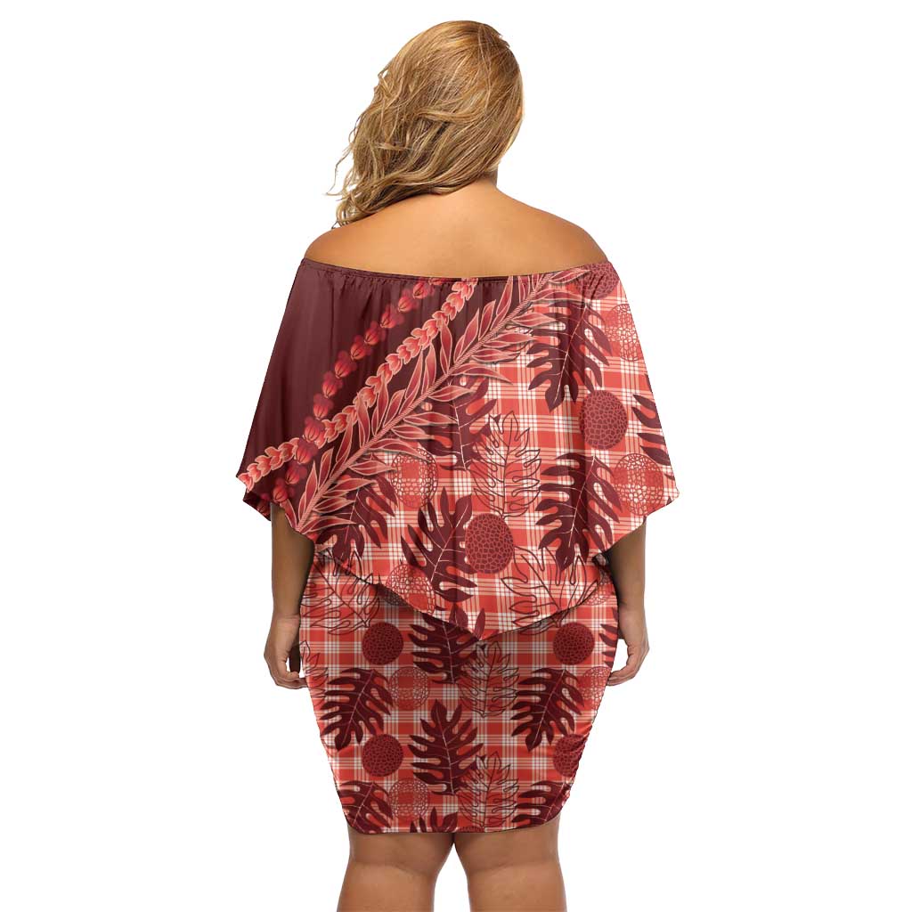 Hawaii Breadfruit Palaka Family Matching Off Shoulder Short Dress and Hawaiian Shirt Ulaula Maile Lei - Polynesian Pride