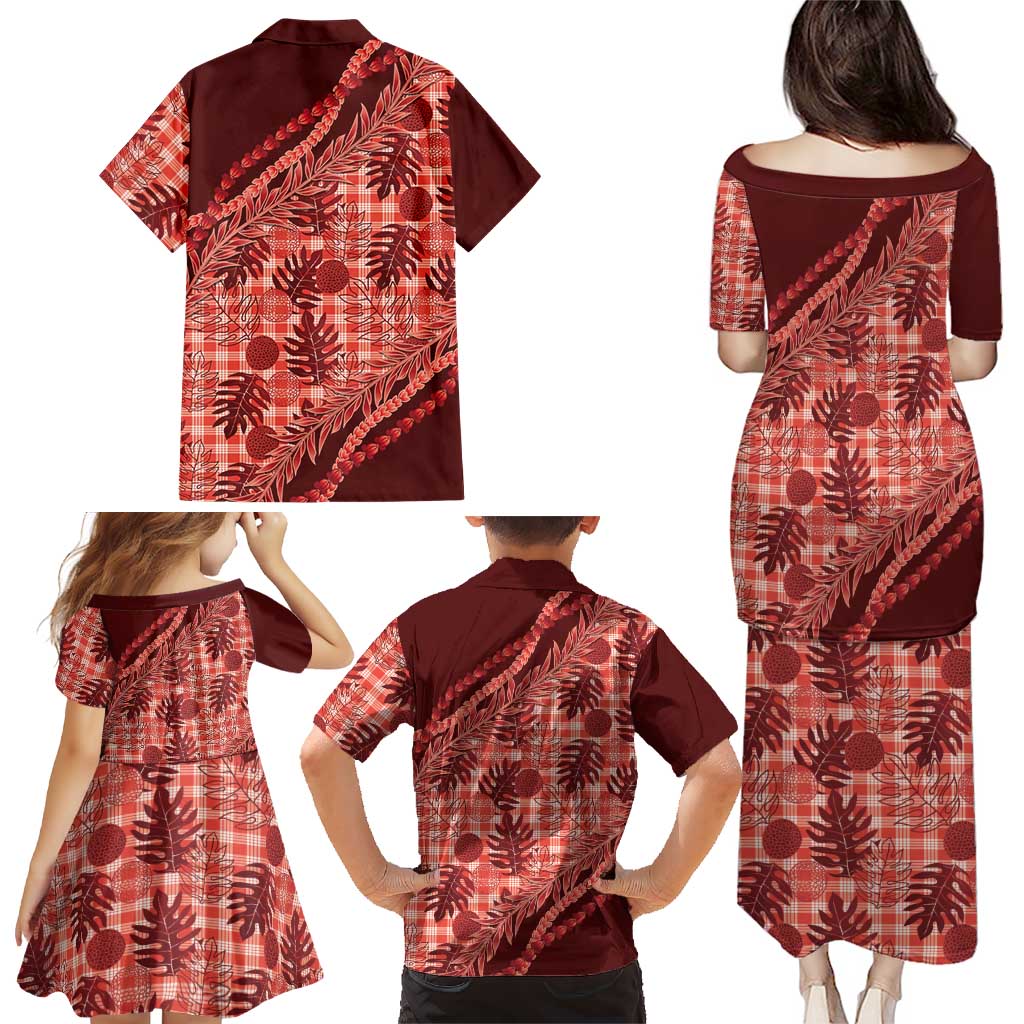 Hawaii Breadfruit Palaka Family Matching Puletasi and Hawaiian Shirt Ulaula Maile Lei - Polynesian Pride