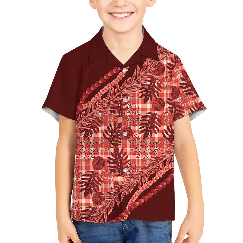 Hawaii Breadfruit Palaka Family Matching Puletasi and Hawaiian Shirt Ulaula Maile Lei - Polynesian Pride